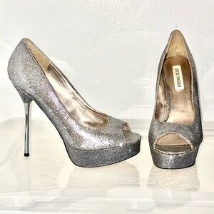 Steve Madden Glittering Silver Platform Heels